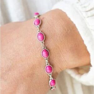 💗Pink stone silver chain bracelet